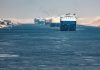 Multiple cargo ships in a narrow canal passage