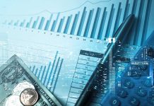 Graphs money calculator and cityscape overlayed together