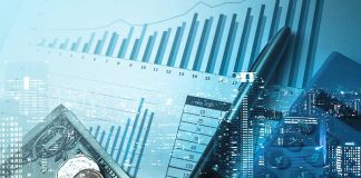 Graphs money calculator and cityscape overlayed together