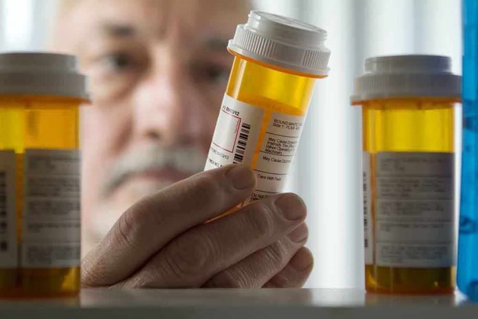 shutterstock_133606469.jpg An elderly man holding a prescription bottle while examining it closely