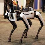Ghost Robot Dogs: Army’s AI Invasion Robotic dog standing on indoor carpeted floor.