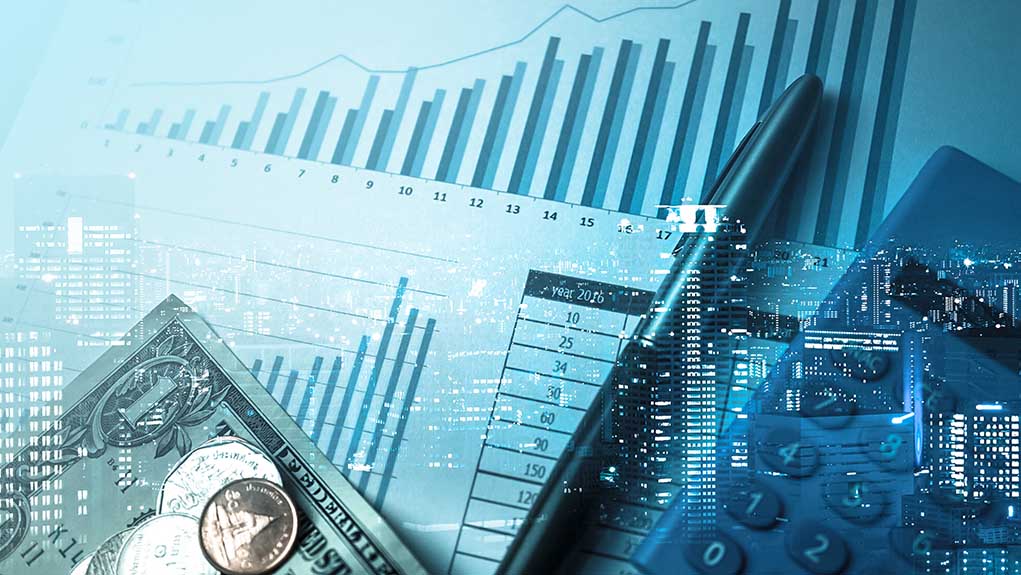 Graphs money calculator and cityscape overlayed together
