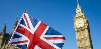 Union Jack flag with Big Ben in background.