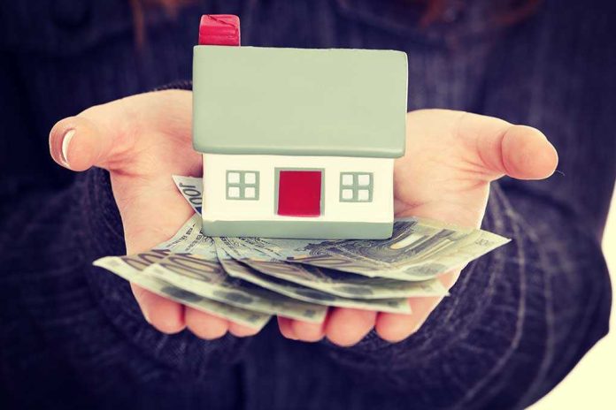 shutterstock_241596157.jpg Hands holding a small house model and cash bills