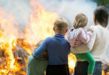 Rural Families TRAPPED by Deadly Fires Three children and adult watching large fire outdoors