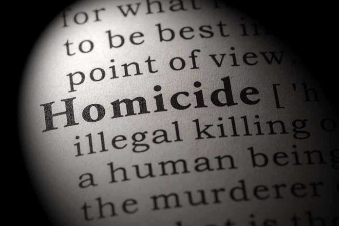 Magnified text showing definition of homicide.