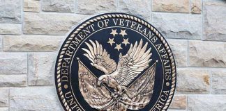 Bronze emblem of the Department of Veterans Affairs featuring an eagle and stars