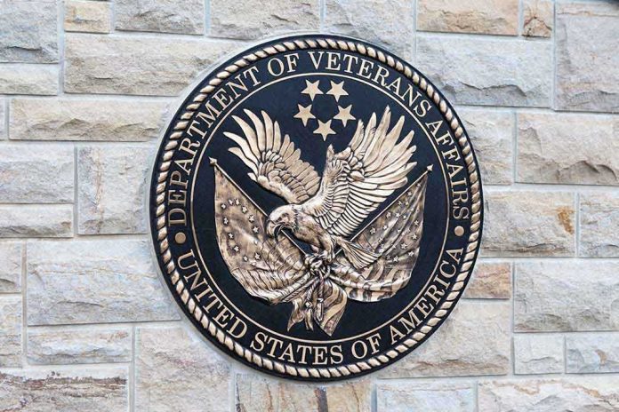 shutterstock_195060362.jpg Bronze emblem of the Department of Veterans Affairs featuring an eagle and stars