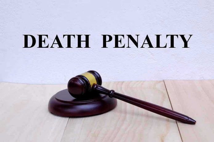 Gavel under Death Penalty text on white background.