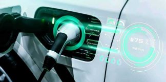 ROGUE AI-Powered Cars TERRORIZE Residents Street Electric car charging with futuristic display interface.