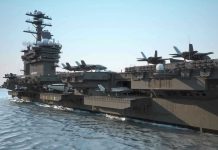 Trump Blocks Missiles Aimed At Gulf Allies! Aircraft carrier deck with jet planes.