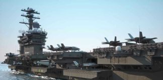 Trump Blocks Missiles Aimed At Gulf Allies! Aircraft carrier deck with jet planes.