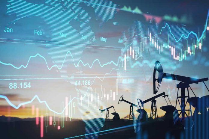shutterstock_1966776964 Oil pumps and financial charts against world map