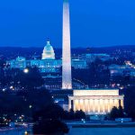 Mystery Code Appears On The National Mall Lawn! Washington Monument with Lincoln Memorial and Capitol at dusk