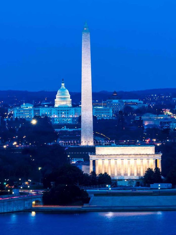 shutterstock_1098626015 Washington Monument with Lincoln Memorial and Capitol at dusk