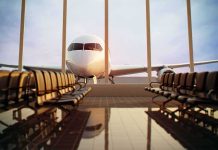 Airplane Cabin Chaos – Ceiling Drops Midair! Airplane seen through terminal windows with empty gate seating