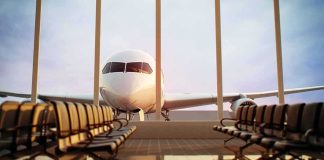 Airplane Cabin Chaos – Ceiling Drops Midair! Airplane seen through terminal windows with empty gate seating