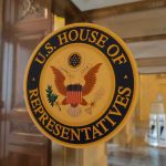 Dems Vow To Investigate Trump After RAUCOUS Celebrations U.S. House of Representatives seal on a glass door