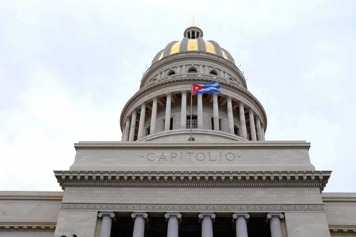 Capitol building dome with columns and a flag