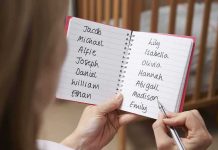 Lindsay Clancy OBSESSED Mom Murders 2 Children Hands holding a notebook with baby name lists near a crib