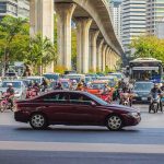8 DEAD – Train Crash Chaos! Urban traffic at intersection with motorbikes and car