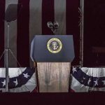 Trump Declares THIS Worse Than 9/11 Presidential podium with microphones and teleprompters