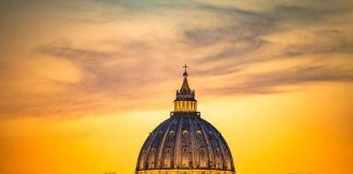 Pope Breaks Silence After Emergency Surgery St. Peter's Basilica dome at sunset