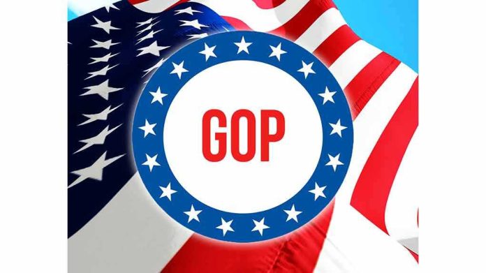shutterstock_1391859614-1 GOP emblem over American flag