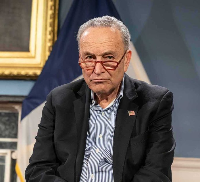 shutterstock_1672828642 Charles Ellis Schumer wearing red glasses and a dark blazer