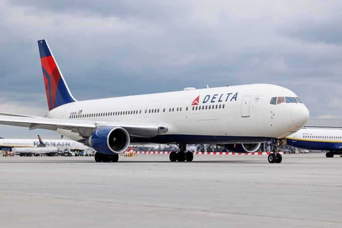 Delta Air Lines passenger jet taxiing on airport tarmac