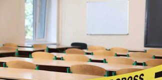 Hero Bystander Stops School Gunman Empty classroom with police tape across desks